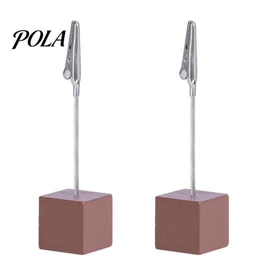 Metal Pole Memo Stand 2 Pcs Wooden Cube Base Holder with Clips, Mini Table Multi-combination Number Stands for Name Cards, Photos, Memos, Wedding,