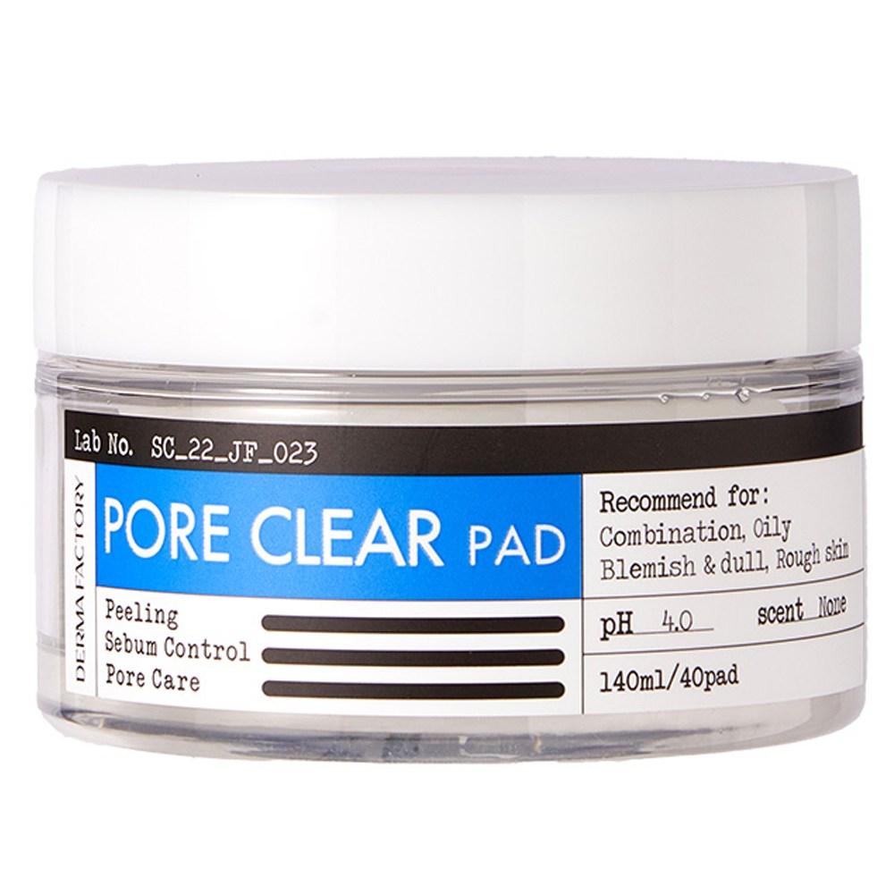 DERMA FACTORY Pore Clear Pad – Vegan AHA 4% & BHA 0.5%, Exfoliating & Sebum Control Toner Pads, Korean