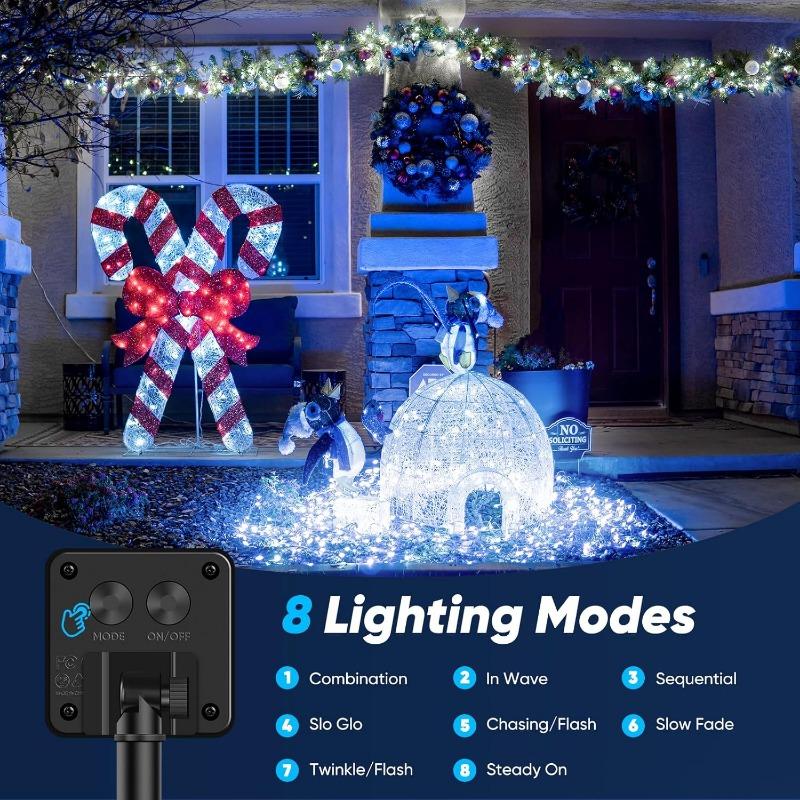 Solarne Lampki Sznurkowe Zewnętrzne Wodoodporne, LED-owe Solarne Lampki Świąteczne z 8 Trybami Oświetlenia, Zasilane Solarnie Oświetlenie Drzewka na Zewnątrz na Patio, Podwórko, Ogród