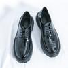 Men's Business Casual Leather Shoes Classic Black Block Leather Shoes Men Thick Sole Elevated Shoes Casual Lace Up Leather Shoes