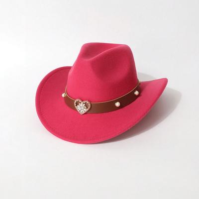 Heart Rhinestone Decor Wool Fedora: Retro Western Cowboy Hat for Women, Autumn/Winter, Large Brim, Fashionable & Versatile Jazz Style