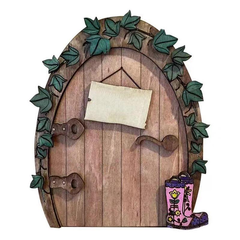 Mini Home Decorations Wooden Fairy Door Fairy Tale Gate Door Decoration Craft Ornaments Garden Courtyard Decoration