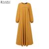 ZANZEA Women Muslim Casual O-neck Loose Long Sleeve Dress