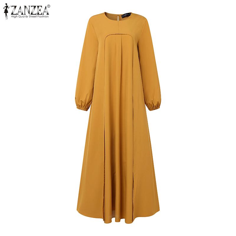 ZANZEA Women Muslim Casual O-neck Loose Long Sleeve Dress