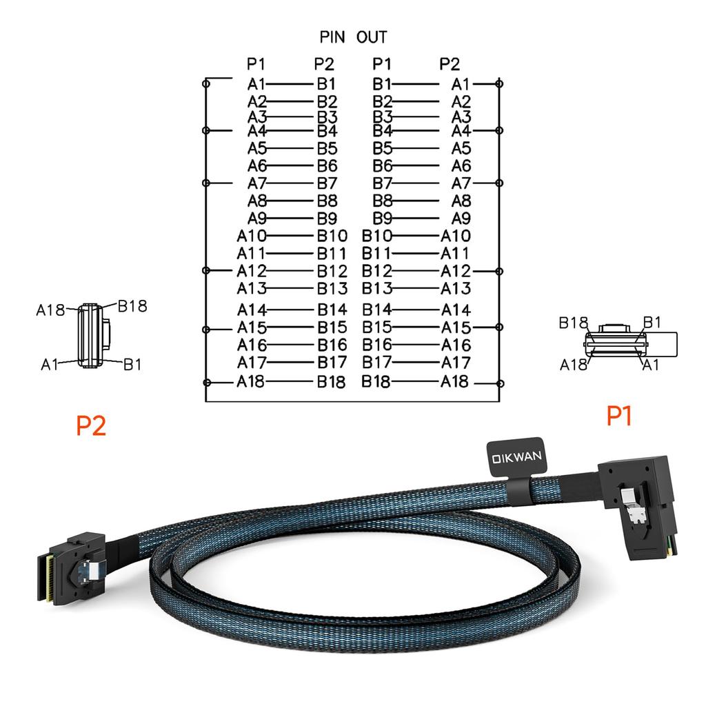 OIKWAN Internal Mini SAS To Right Angle Cord Compatible with RAID or PCI Express Controller SFF-8087 SFF-8087