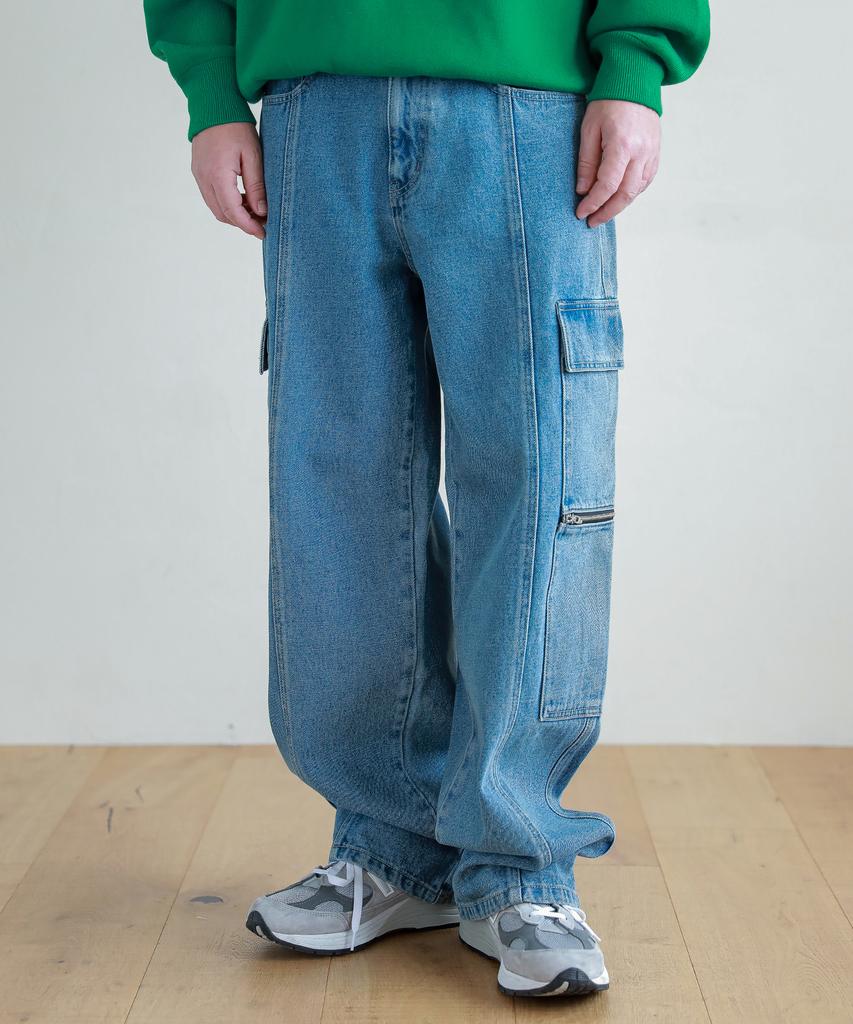 ESN Zipper Cargo Denim Pants V29_Blue