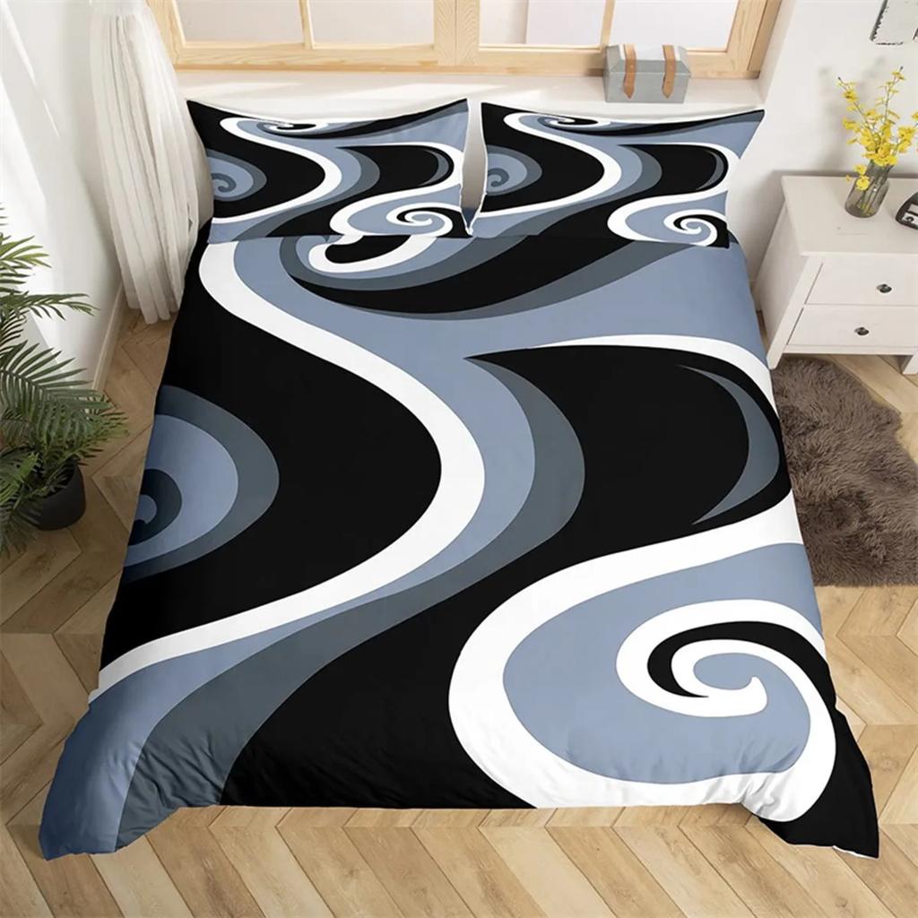 Gray Black Red Swirl Duvet Cover Trippy Stripe Geometric Microfiber Abstract Geometry For Women Quilt Cover Bedroom Decorations