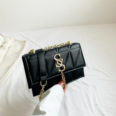 Chain Bag Women's New Spring and Summer Fashion One Shoulder Crossbody Small Square Bag Solid Color Plaid Embroidery Thread Women's Bag