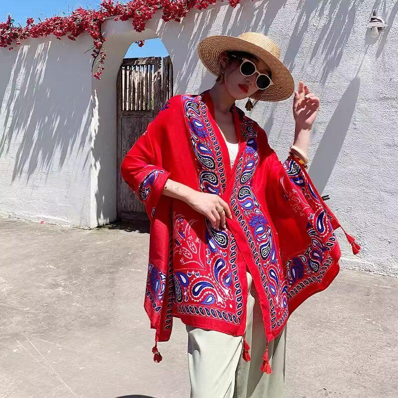 Women's Ethnic Silk Scarf: Sunscreen Shawl for Prairie Travel