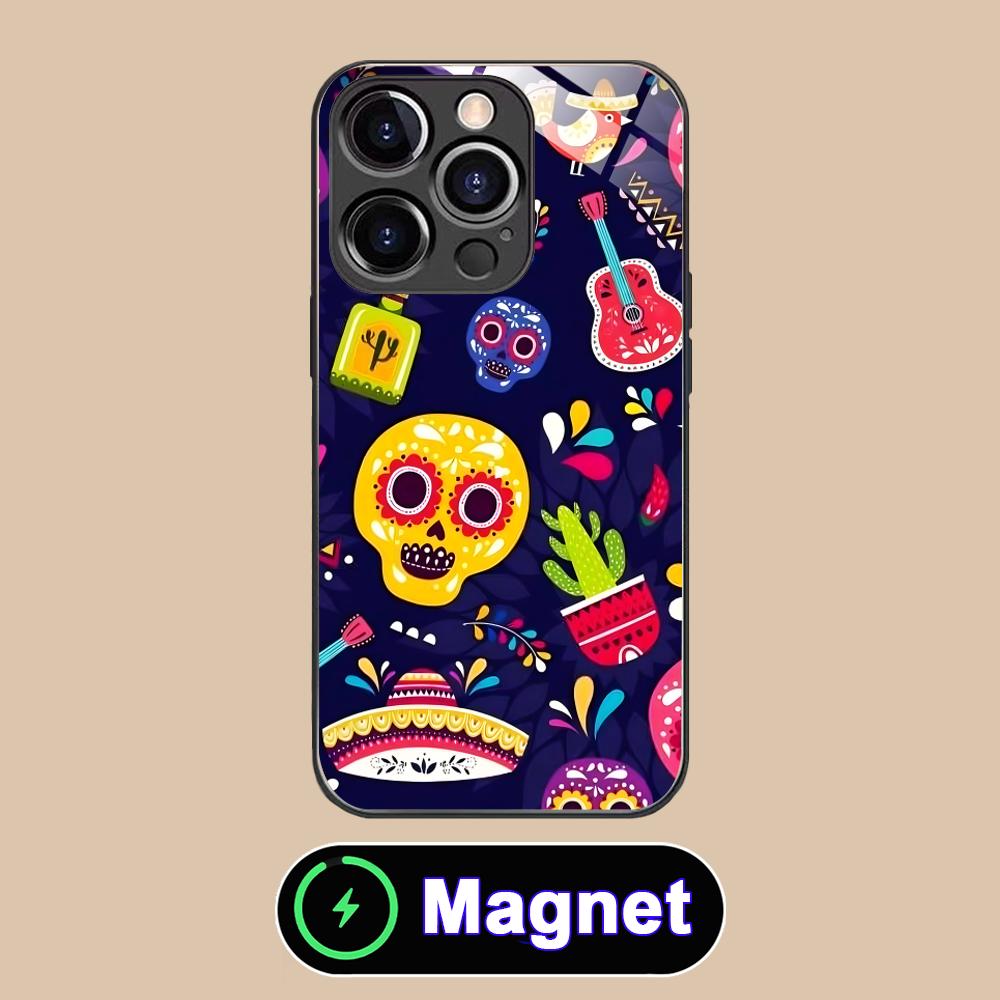 

Day of the Dead Glass MagSafe Mobile Phone Case for iPhone 17 16 15 14 13 12 11 Air Pro Max Plus Mini Colorful Cover iPhone 11 Pro Max
