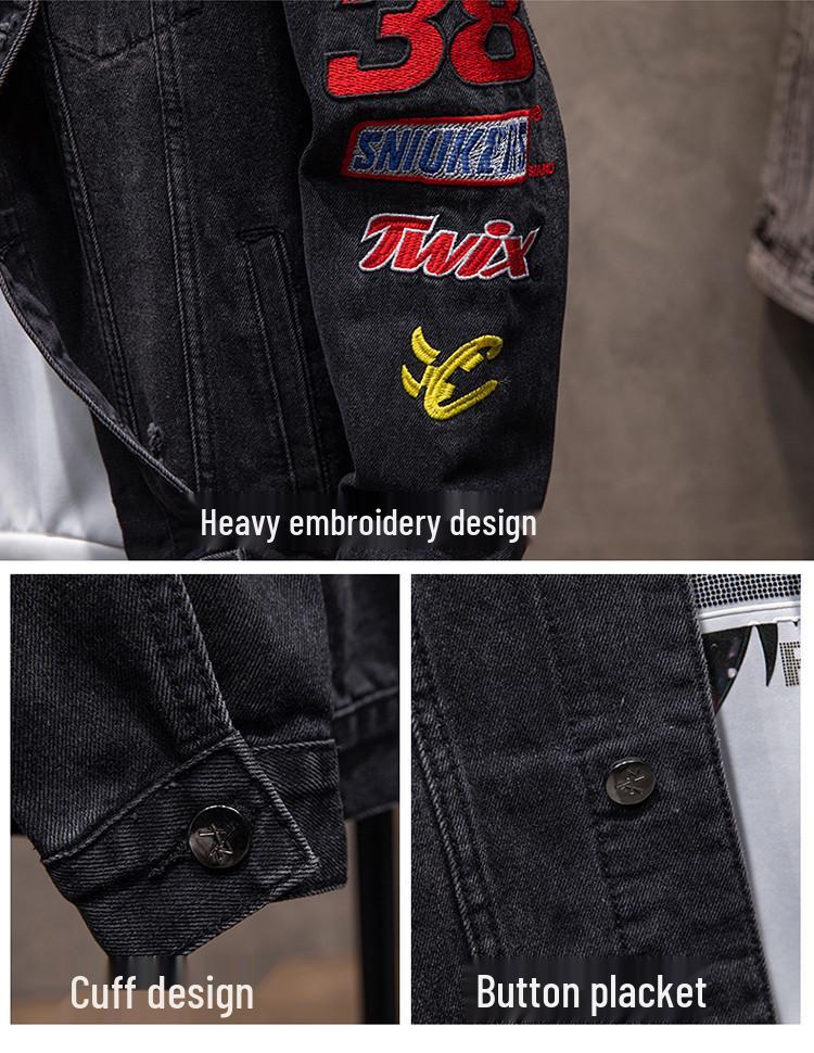 Heren Gescheurde Geborduurde Denim Jas - Losse, Trendy Lente & Herfst Casual Lange Mouw Jas van Tide