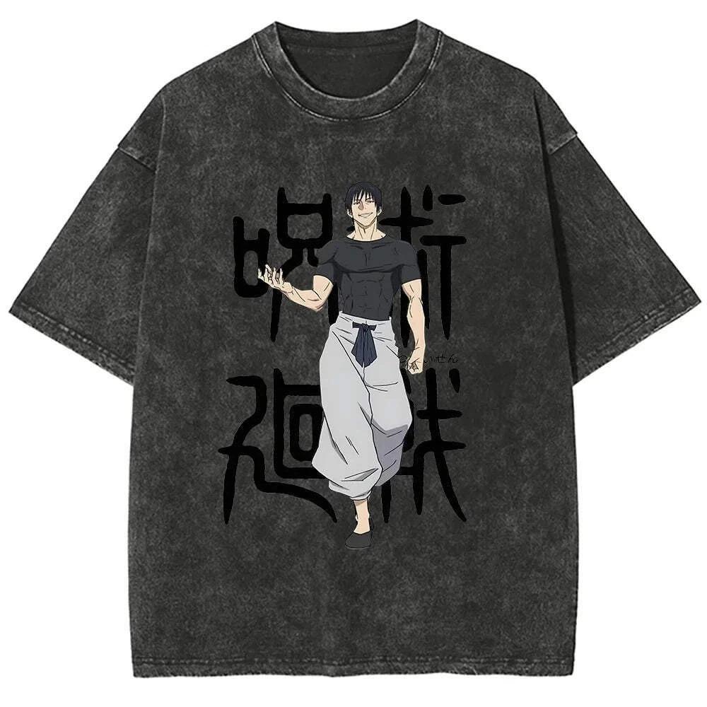 Anime Jujutsu Kaisen Vintage Washed T Shirt Gojo Satoru Shirt Men Women Harajuku Cotton Streetwear Casual Summer