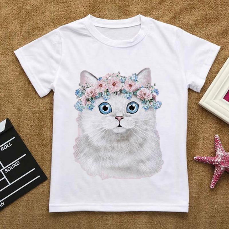 Flowers Summer Clothes Love You Cat CartoonsTShirt Baby Things For Girls Clothes For Boy T Shirt Kids Boy White Short Sleeve Top
