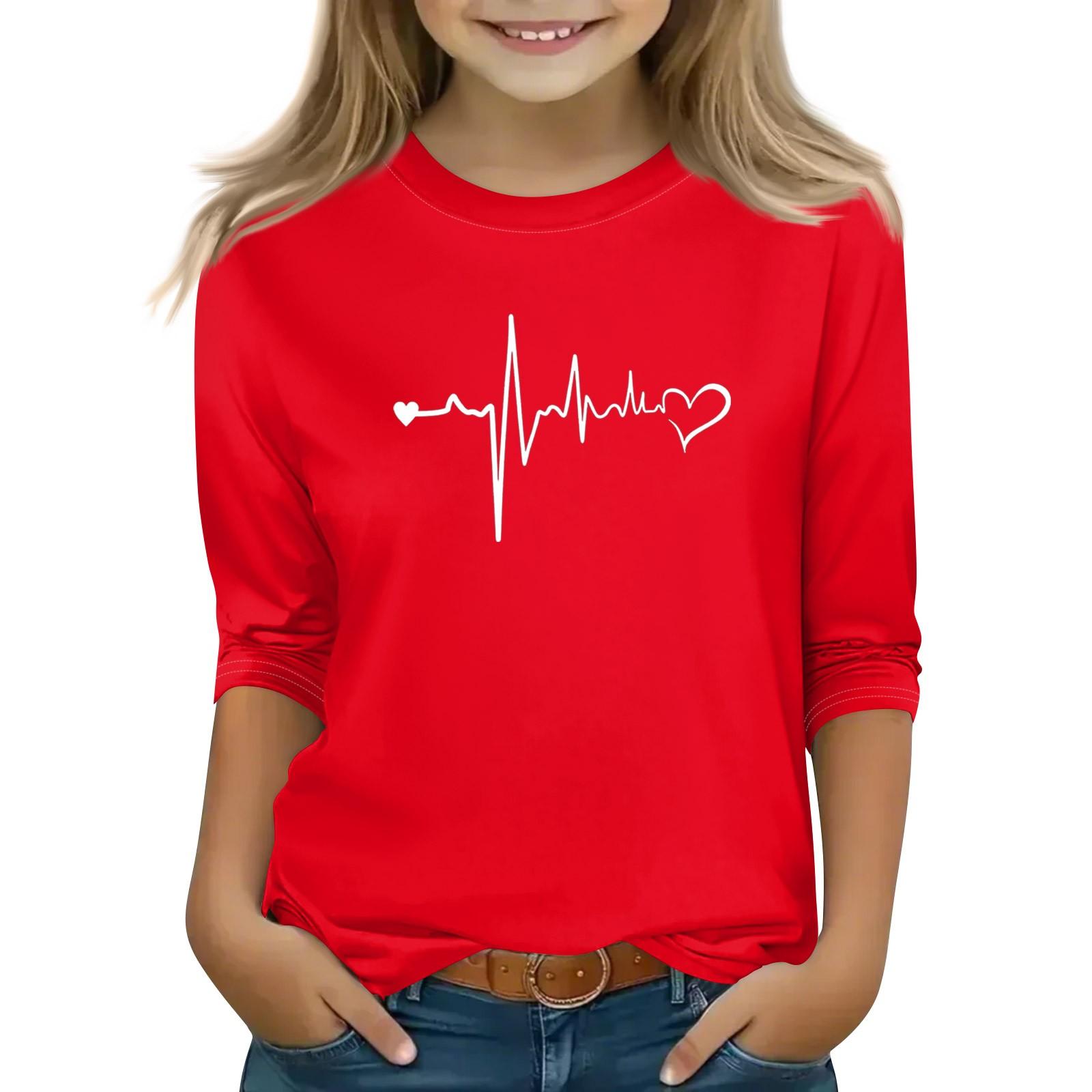 

Топы с принтом для девочек 5-16 лет с круглым вырезом и рукавами 3/4 Футболки Модные топы Наряды Футболки 160 киноварь