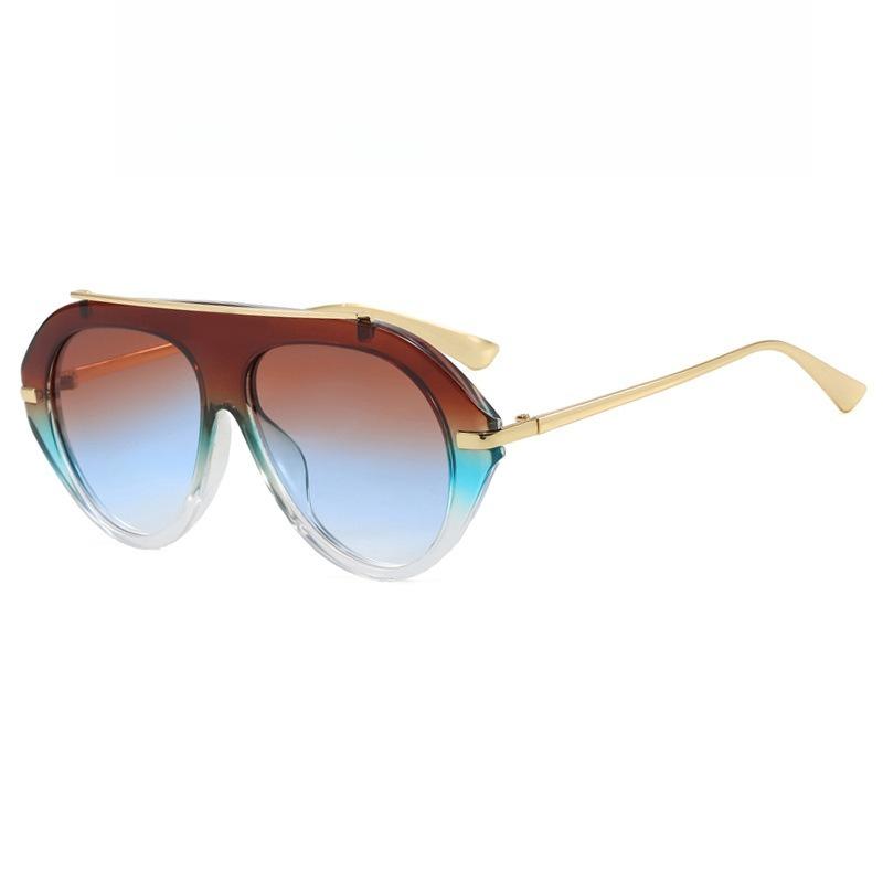 Retro Aviator Round Sunglasses for Women Men Trendy Oversized Vintage Metal Sun Glasses INS Popular Ladies Beach Shades UV400