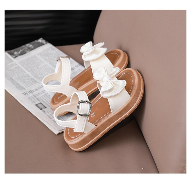 Children's Fashionable Sandals For Summer, Girls' Bow-shaped Princess Sandals. Student Outerwear With Velcro Sandals