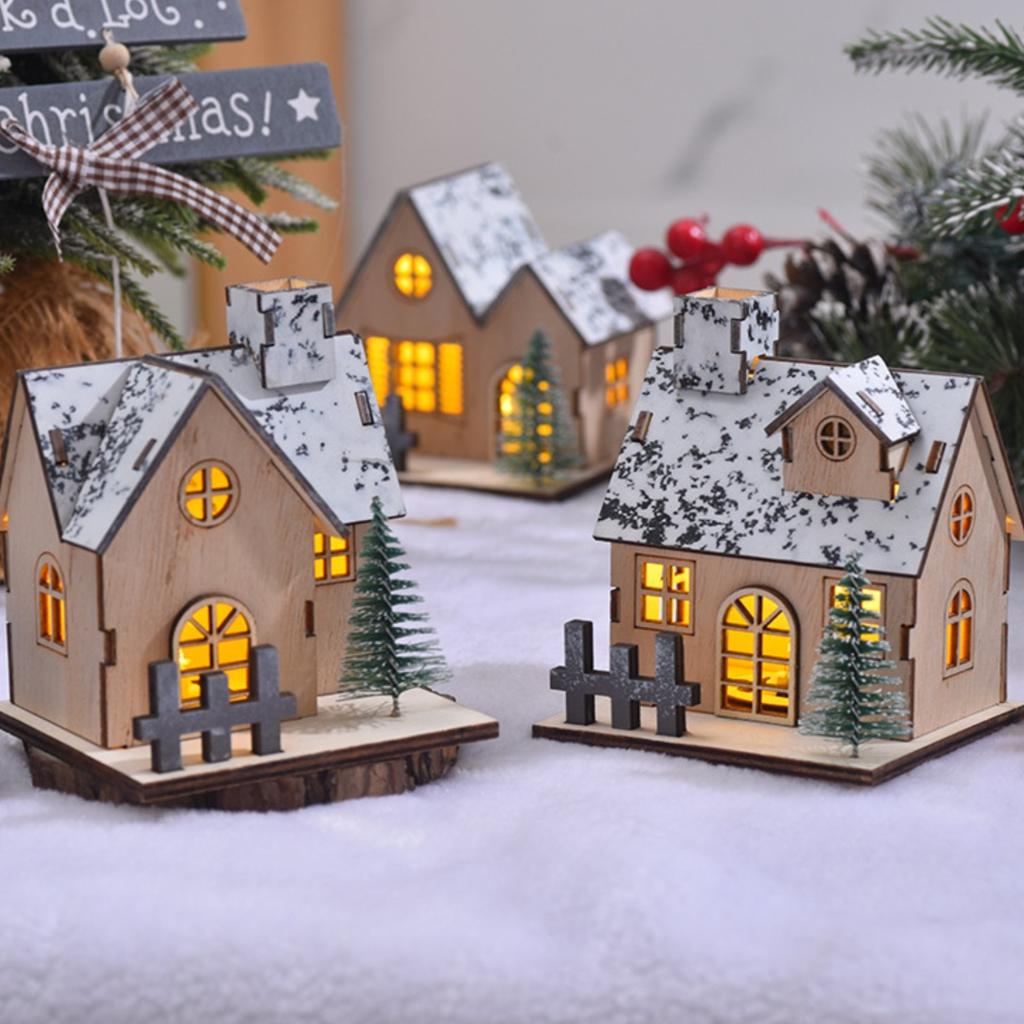 Christmas Decoration Luminous Wooden House LED Wooden Christmas House, Luminous Wooden House Decoration, Christmas Halloween Birthday Party
