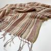 Fashion Men's Cotton And Linen Striped Brown Scarf  Long Shawl Japanese Unisex Style Fashion Scarves