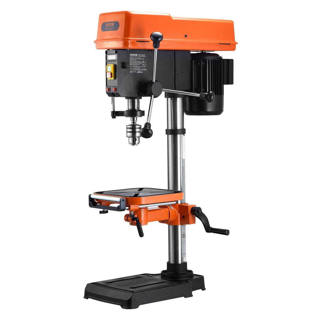 VEVOR 304.8 mm Benchtop Drill Press, 750W, 340-2200 RPM Variable Speed Bench Drill Press, with 0-45 degrees Tilting Worktable, LED Work Light