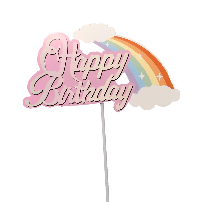 Large Rainbow Birthday Cake Toppers: Seven-Color Balloons, Love Hearts, Clouds, Stars Ornaments