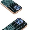 ABEEL For iPhone 16 Pro Case Electroplating Edge Crocodile Texture Genuine Cow Leather Back Phone Cover
