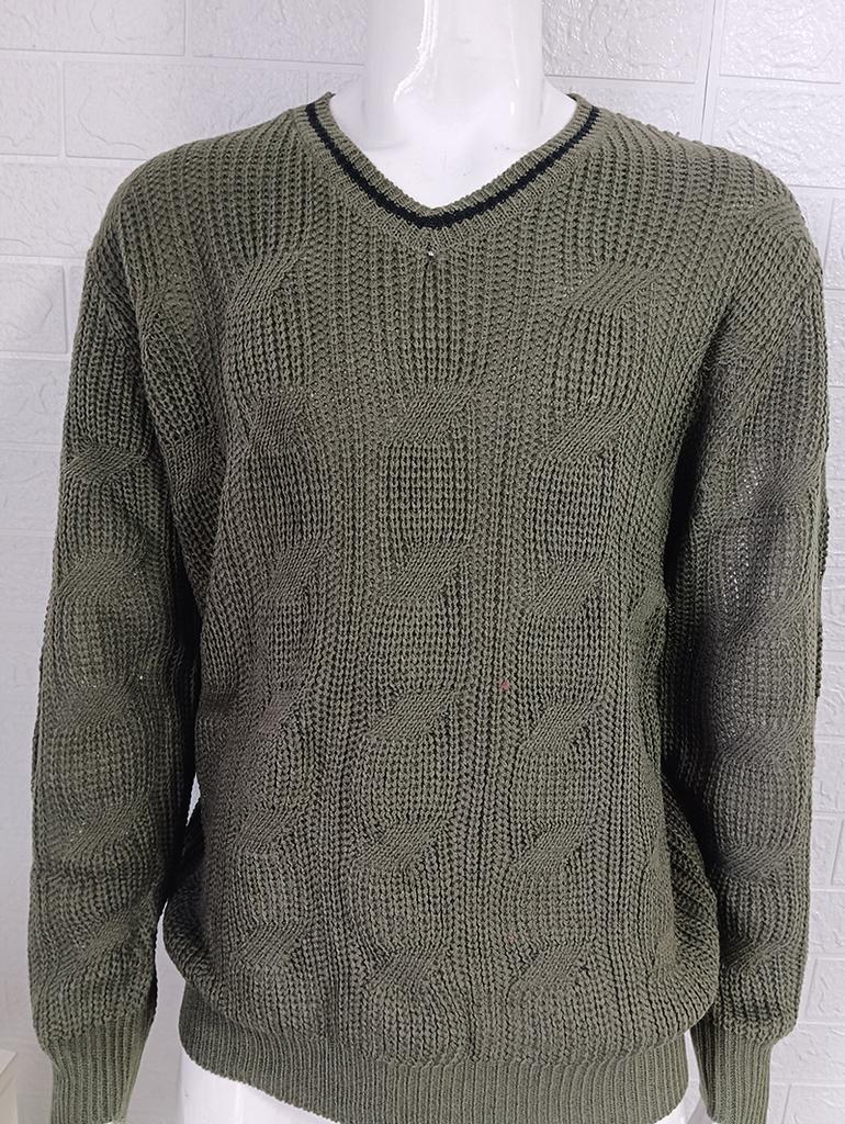 Men's V-Neck Cable Knit Sweater with Ribbed Trim, Casual Pullover in Multiple Colors