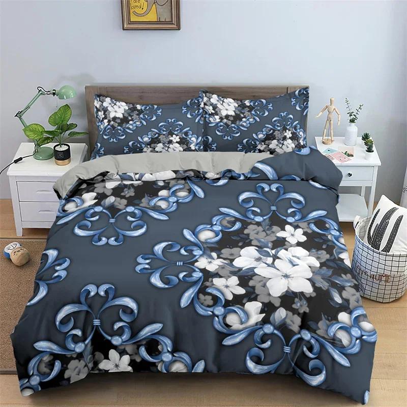 Baroque Style Floral Duvet Cover Set Luxury Exotic Flowers Bedding Set Microfiber Comforter Cover Single Queen For Teens Girls