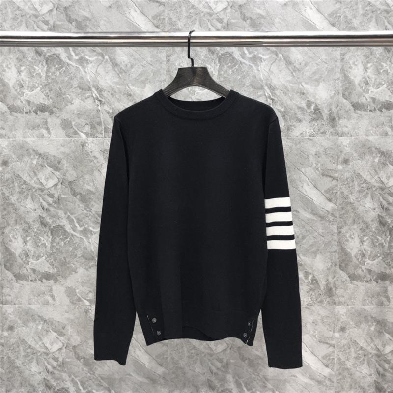 Round Neck Unisex Wool Sweater - Trendy Two-Button Four-Bar Design for Autumn/Winter