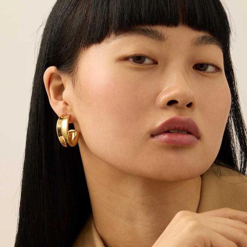 Simple Personality And Unique Concave-Convex Versatile C-Type S925 Silver Needle Stud Earrings Niche Temperament Light Luxury Trend Earrings