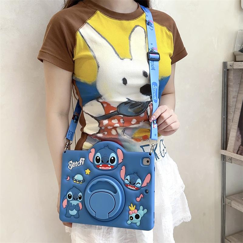 For IPad Air 2 3 4 5 10.9 Mini 6 7 A16 Pro 11 9 8 7th Generation 10.2 10.5 Cute Cartoon Stitch Silicone Tablet Protective Case