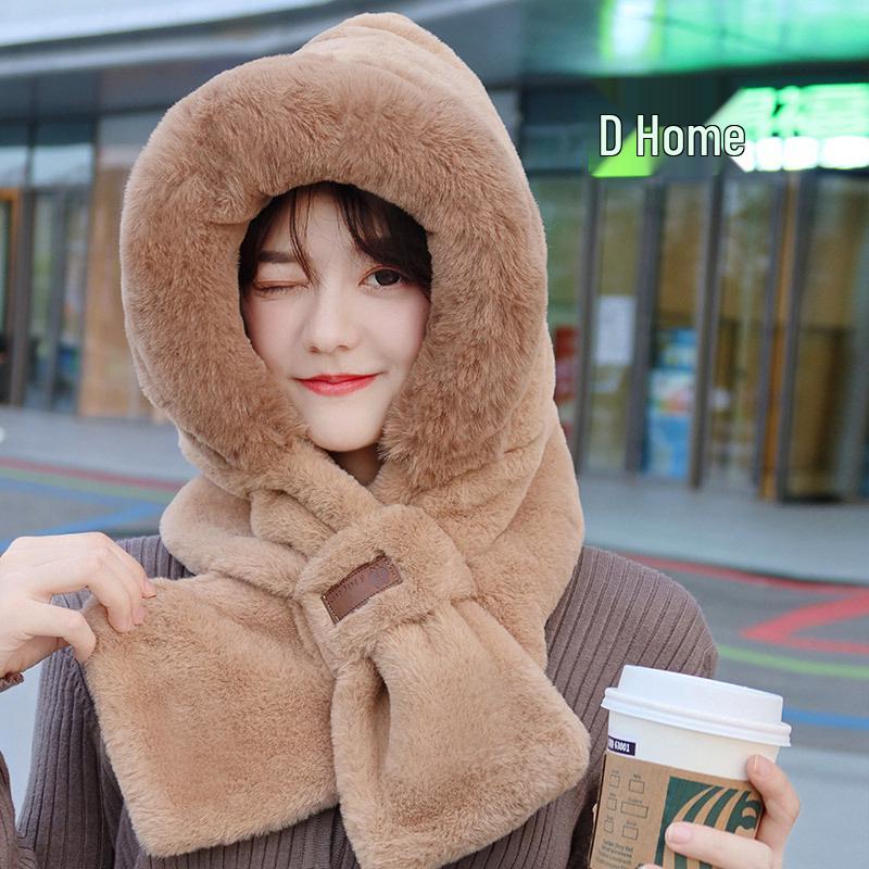 Women's Winter Plush Fox Hat & Scarf Combo - Warm, Trendy, and Versatile Hooded Design