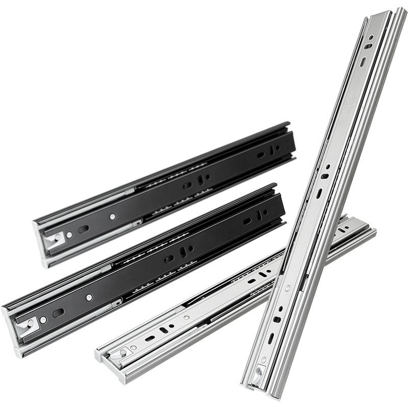 Stainless Steel Three-Section Drawer Slide with Anti-Rebound Buffer for Wardrobes and Cabinets