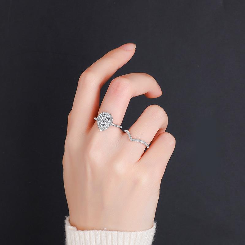 S/set Eternity CopperWedding Bride Rings for Women Excellent Pear Cut VVS1 D 3EX Moissanite Ring Fine Jewelry