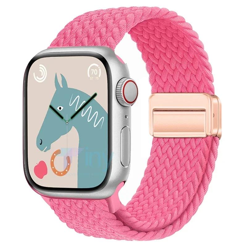 Nylon Band For Apple Watch Strap 44mm 40mm 45mm 46mm 49mm 41mm 38 Magnetic Braided Bracelet iWatch Series Se 7 6 8 9 10 Ultra 2
