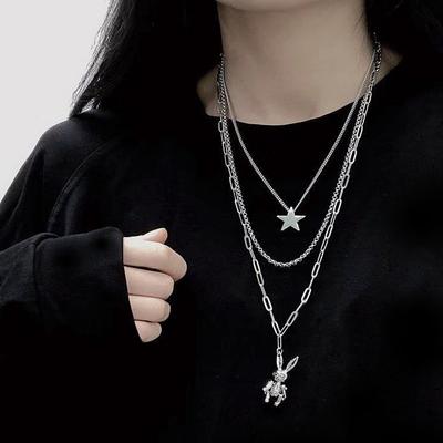 Internet Celebrity Same Harajuku Retro Hip Hop Ins Cold Wind Multi-layer Necklace Female Rabbit Pendant Earth Cool Dancing Accessories