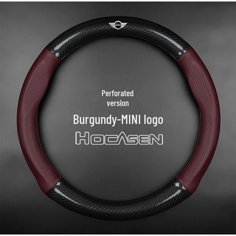 BMW Mini Cooper Steering Wheel Cover: Genuine Leather & Carbon Fiber Handle for Countryman