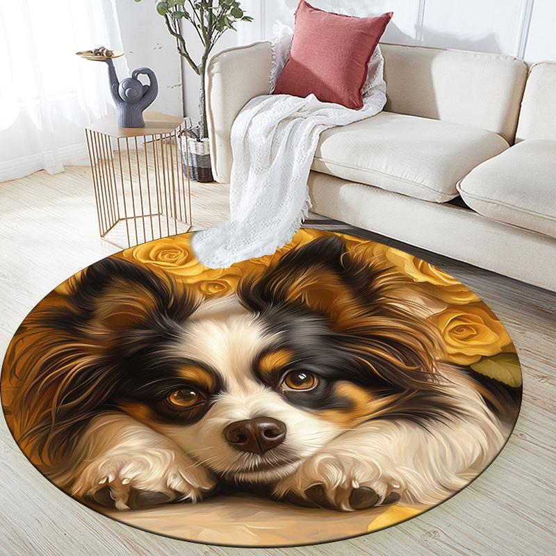 

Papillon and rose pattern round rug,Carpet Rug for Living Room Bedroom Playroom ,Non-slip Floor Mat,Holiday Gifts and Birthday Gifts. 80cmx80cm