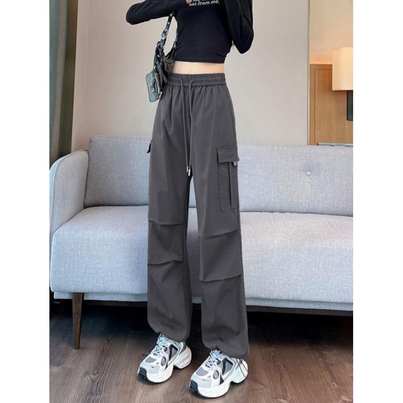 Women's Summer Lightweight High-Waisted Straight-Leg Drapey Cuffed Pants: Retro Workwear-Style Casual Loose-Fit Quick-Dry Pants