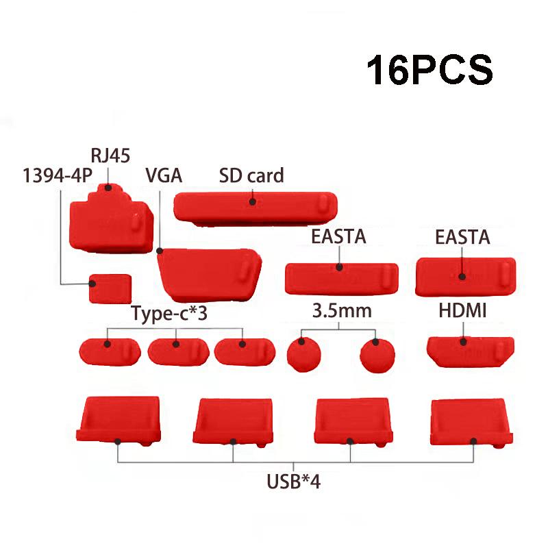Universal Anti Dust Plug for Notebook 16pcs Silicone Cover Stopper Laptop Dustproof Type C RJ45 USB Interface Waterproof Cover