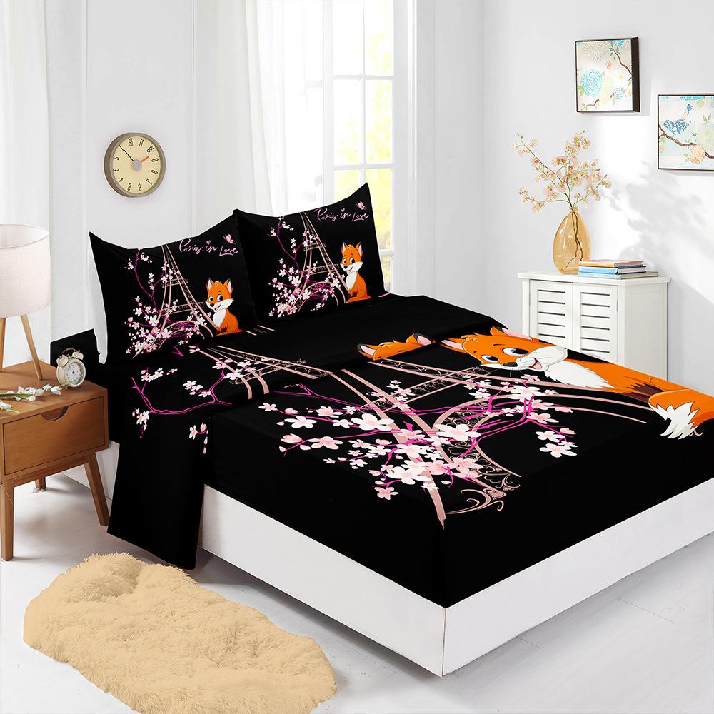 Four-Piece Mattress Set 3D Digital Printing Mattress Protective Cover Little Fox Mattress