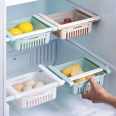 1 Adjustable Refrigerator Storage Basket Easy To Slide Retractable Drawer, Space Saving, Multi-functional Kitchen Tiered Shelf