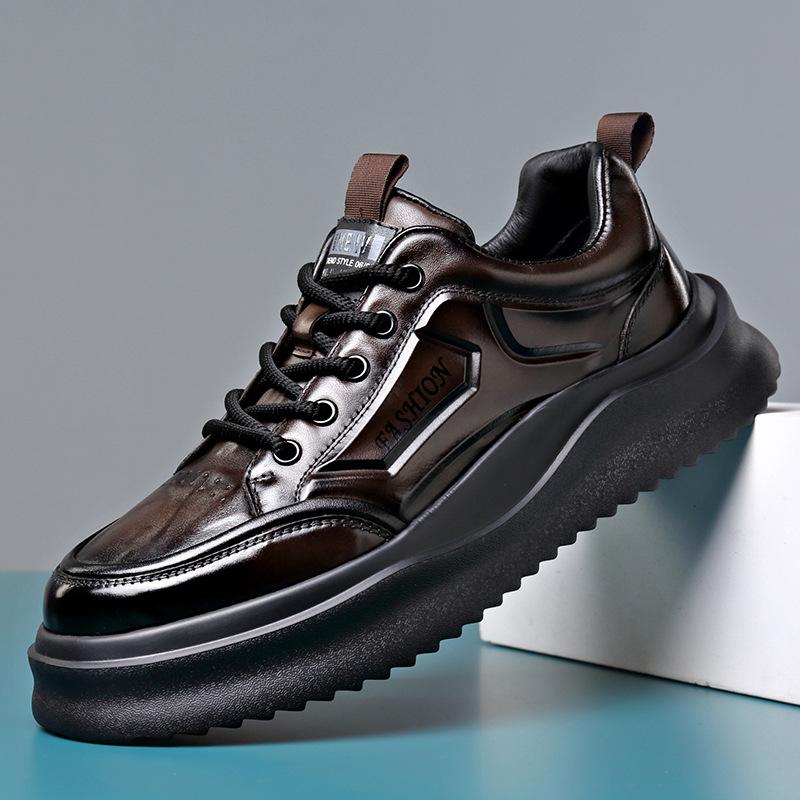 Cow Leather Soft Soles Casual Sneakers for Men Autumn Winter New Sports Board Shoes Male Solid Color Fashion Designer Shoes Man