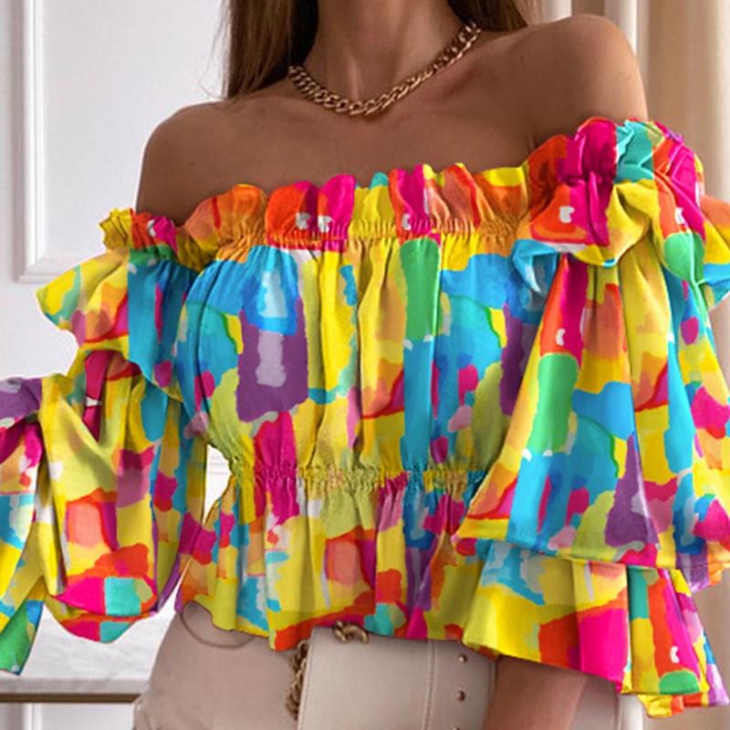 BITCED Women's Summer Fashion One Shoulder Pleated Shirt