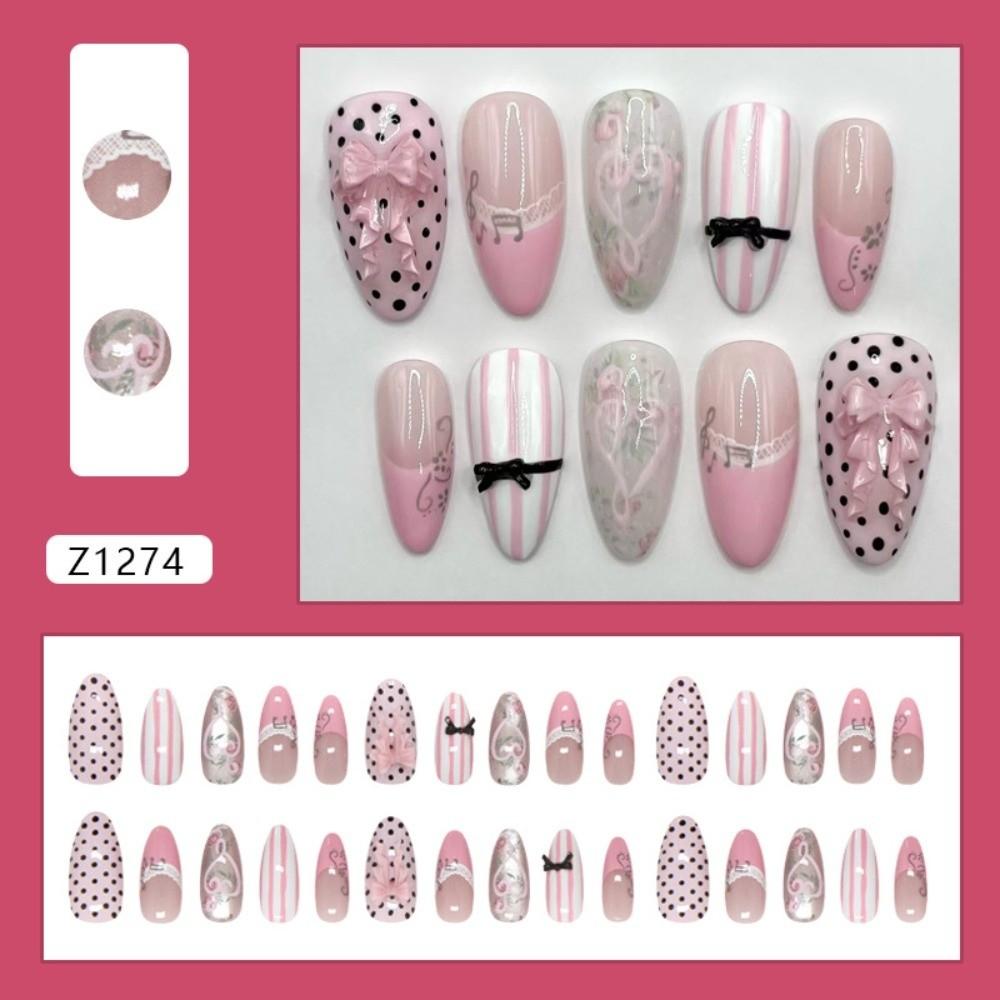 24 Stuks Mini Bloemen Press-on Nagels Roze Nepnagel Tips Nieuwe Kunstnagels Vrouwen