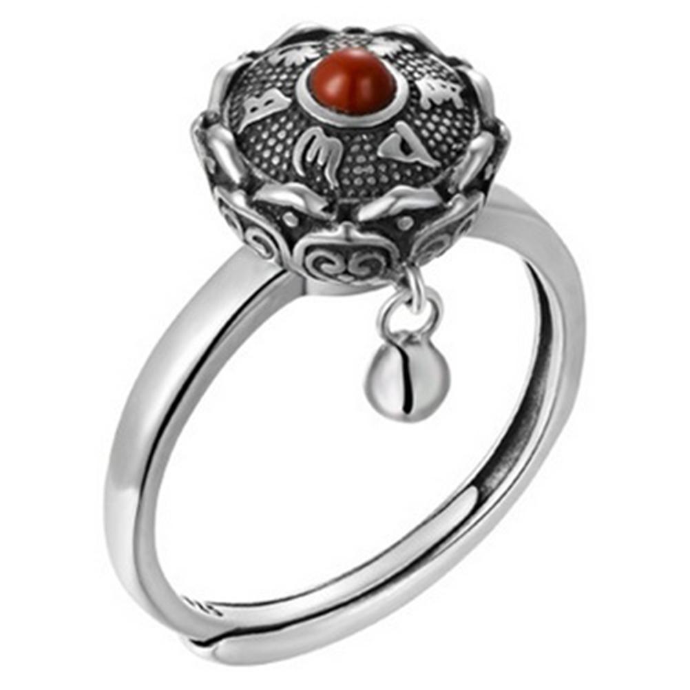 2 Pcs Tibetan Buddhist Rotating Rings with OM Prayer Wheel Brass Lotus Mantra Ring Lucky Finger Rings