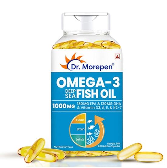 

DR. MOREPEN Omega 3 Deep Sea Fish oil 1000 mg Omega with 300 mg DHA with Vitamin A, D3, E & K27 | 60 softgels - (Pack of 1)