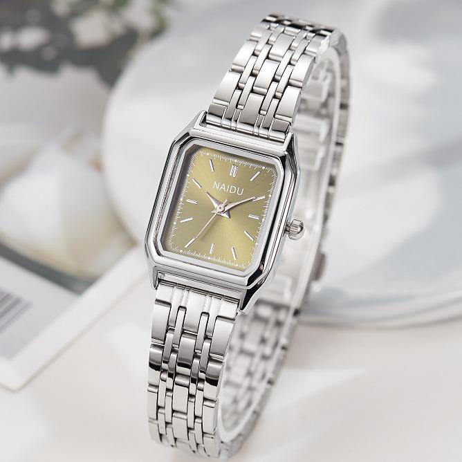 Compact Square Steel Band Quartz Watch Stainless Steel Band Fashionable Girls Watch Forest Square Watch