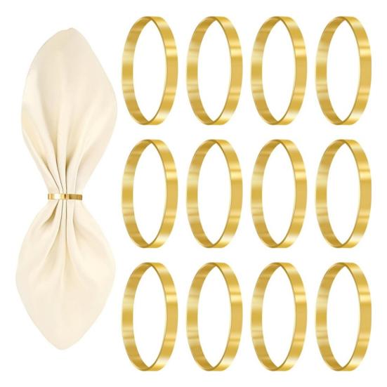 Yousheng 12Pcs Golden Napkin Rings Metal Circle Design Napkin Holders Buckles Family Dinner Wedding Party Table Decoration