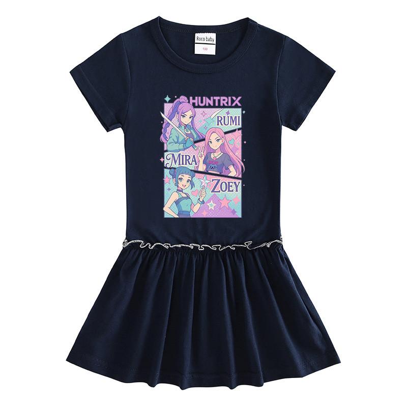 Girls Kpop Rumi Mira Zoey Hunters Print Raglan Sleeves Summer Dress