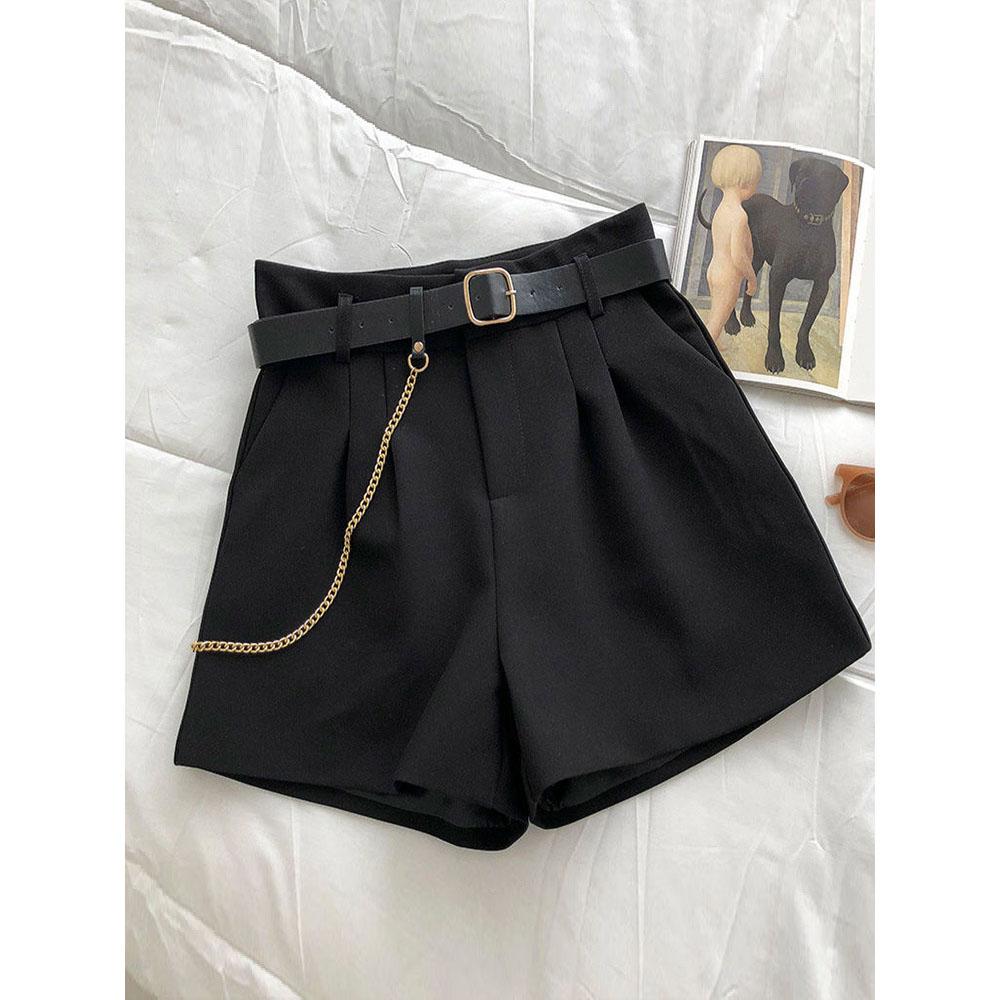 

Весенний и осенний костюм, шорты, женский внешний корейский вариант, тонкая высокая талия, повседневные брюки с широкими штанинами, большие размеры S чёрный